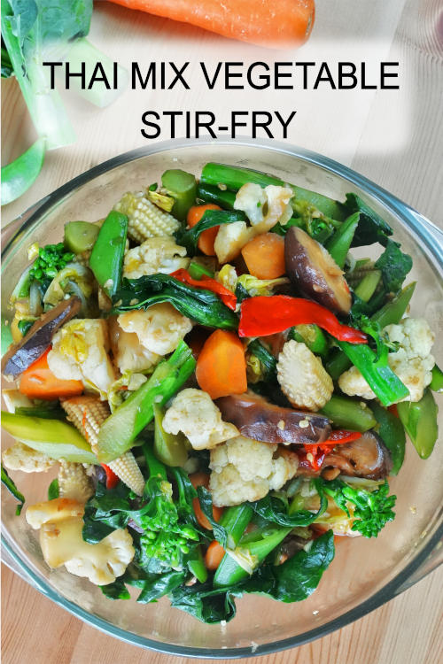 Thai vegetable stir-fry is garlicky, crisp-tender, and loaded with a spicy, sweet, savory, and garlicky taste. It is a quick and easy vegetarian dish.
