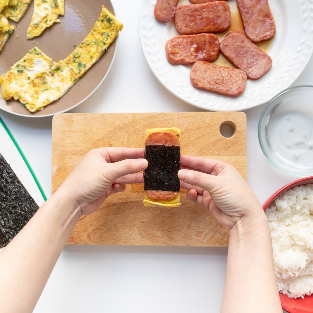 Hawaiian Spam and Egg Musubi - Assembled and ready to eat