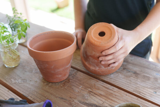 Terracotta pot with drainage hole