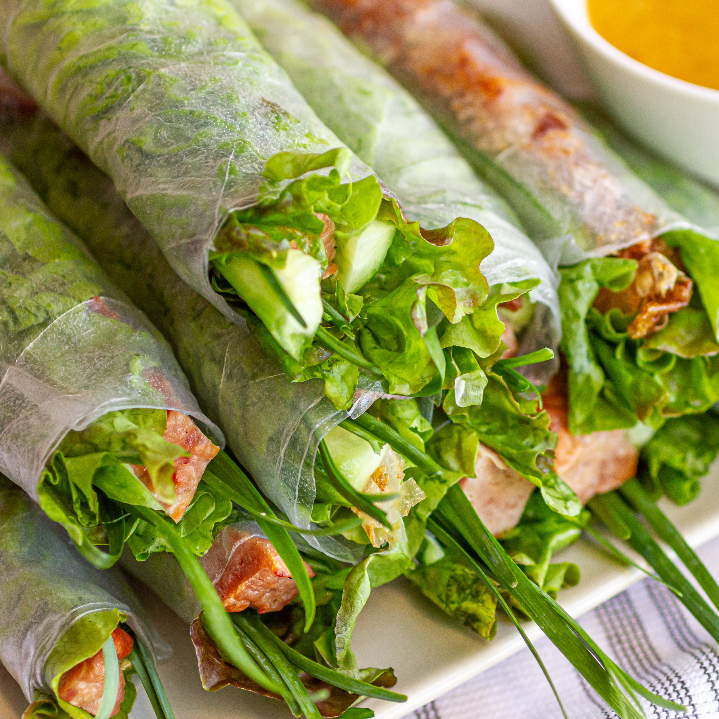 Vietnamese Grilled/Baked Pork Sausage Spring Rolls with Orange Dipping Sauce (Nem Nuong Nha Trang)