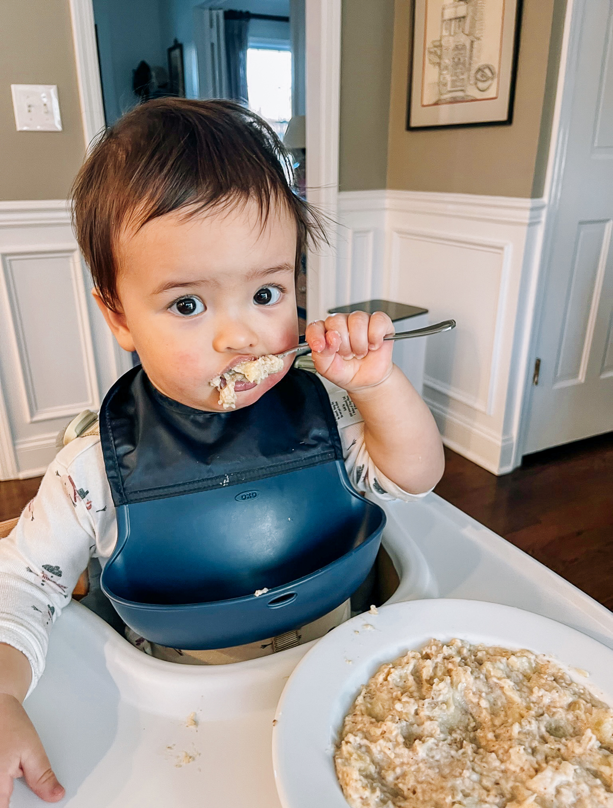 Ethan eating apple cinnamon oatmeal