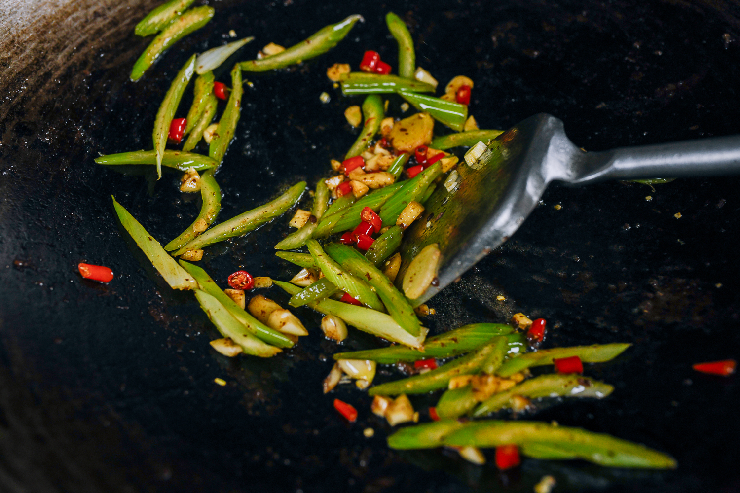 stir-frying vegetables