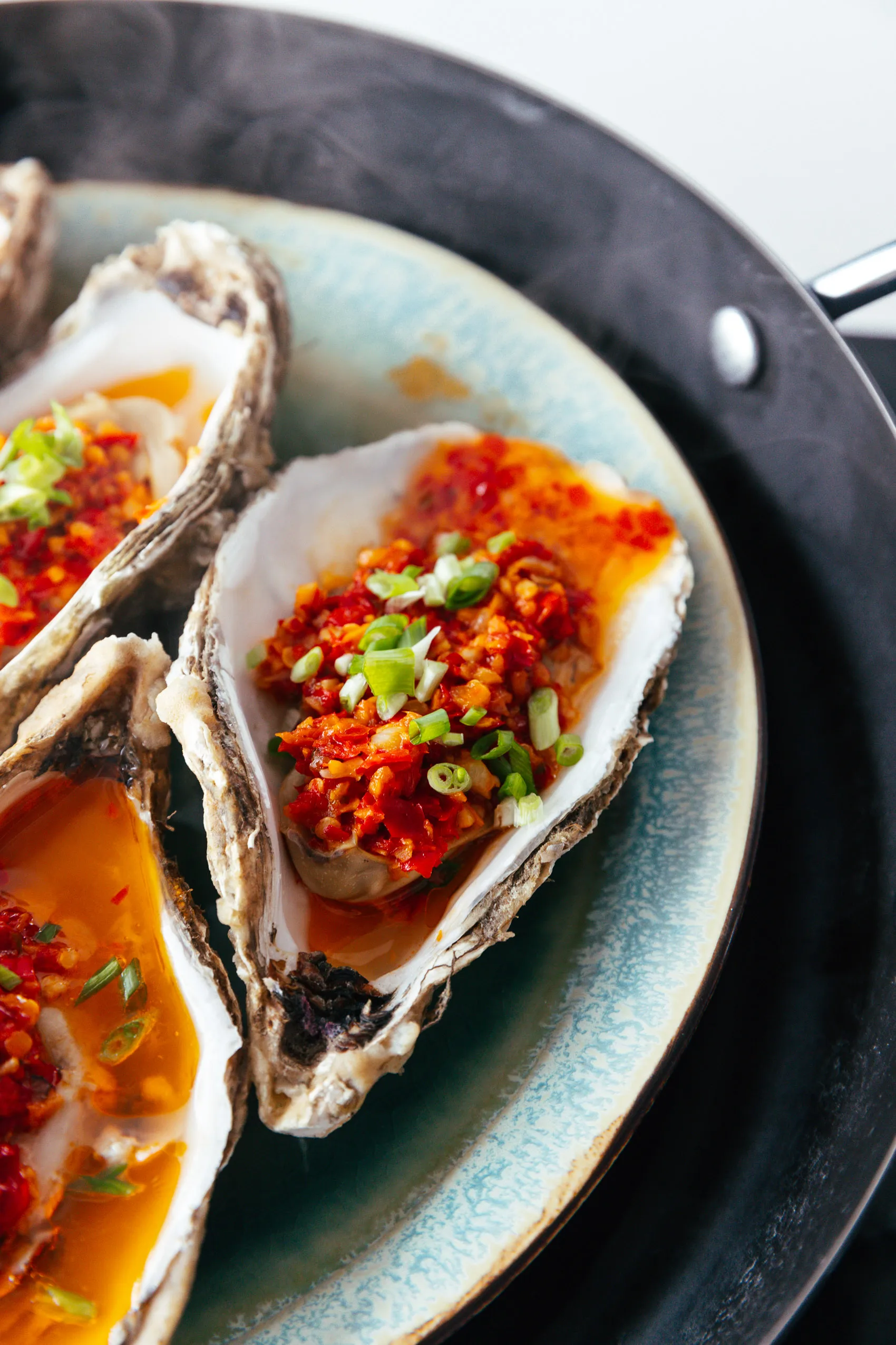 Chinese garlic chili sauce with steamed oyster