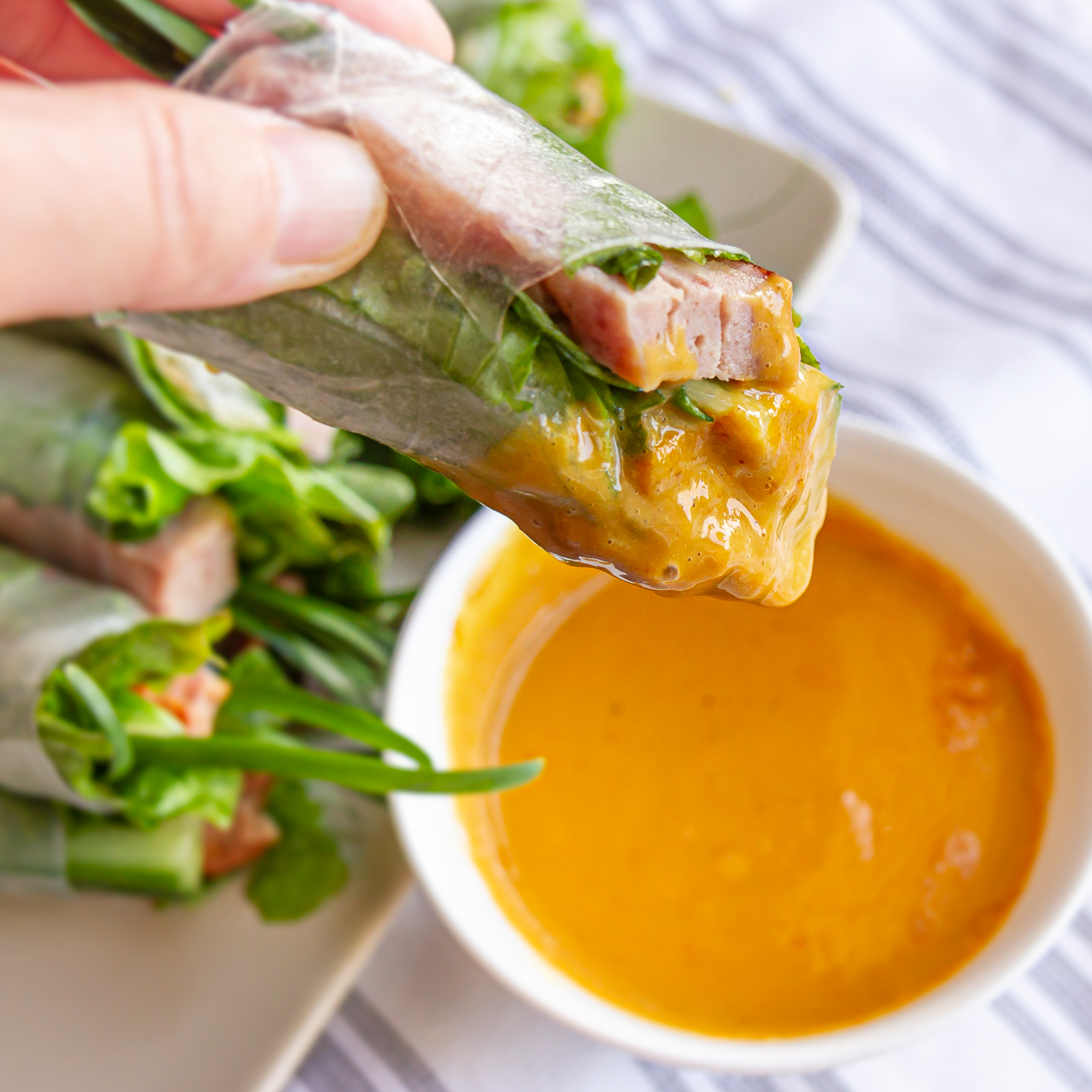Vietnamese Grilled/Baked Pork Sausage Spring Rolls with Orange Dipping Sauce (Nem Nuong Nha Trang)
