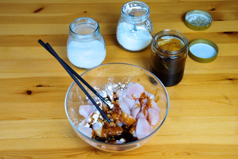 Marinate the chicken with BBQ sauce